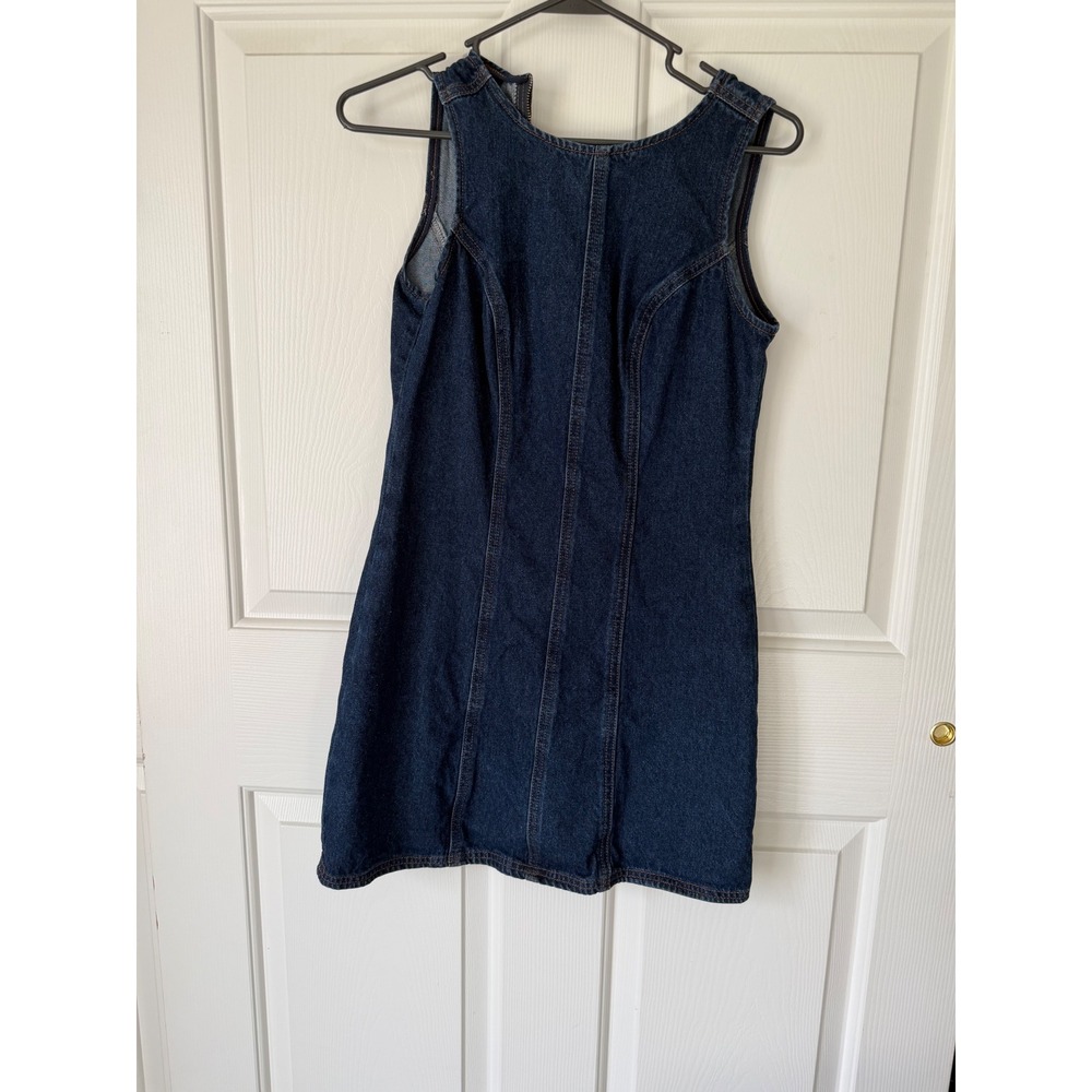 Dark Wash Denim Mini Dress Sleeveless Back Zip Princess Seams Size Small